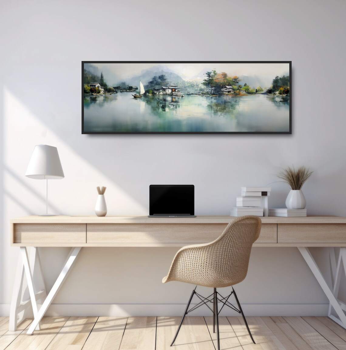 Sailboat On A Lake, Asian Landscape Wall Art Print - Image 3