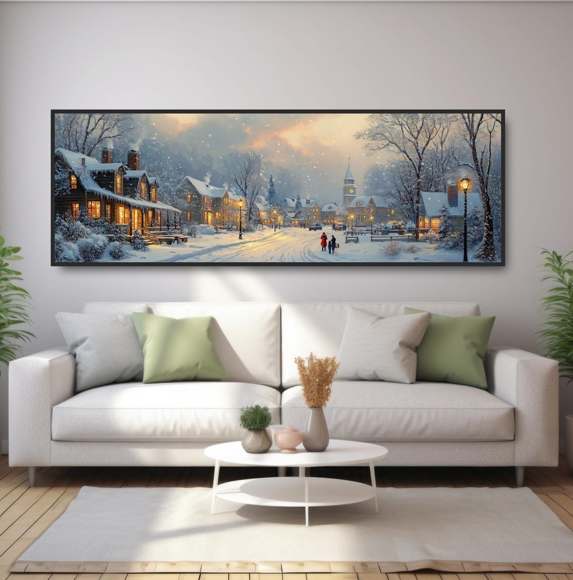 Nostalgic Snowy Christmas Village Night Panoramic Winter Town Poster - Image 5