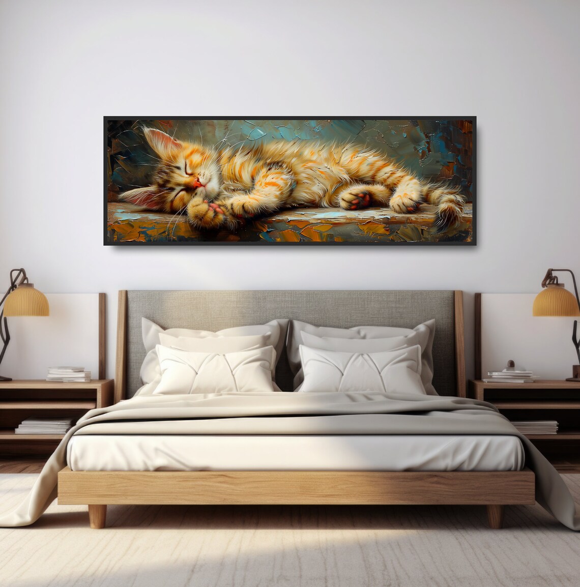 Cute Sleeping Kitten Oil-Painting Print, Orange Cat - Image 4