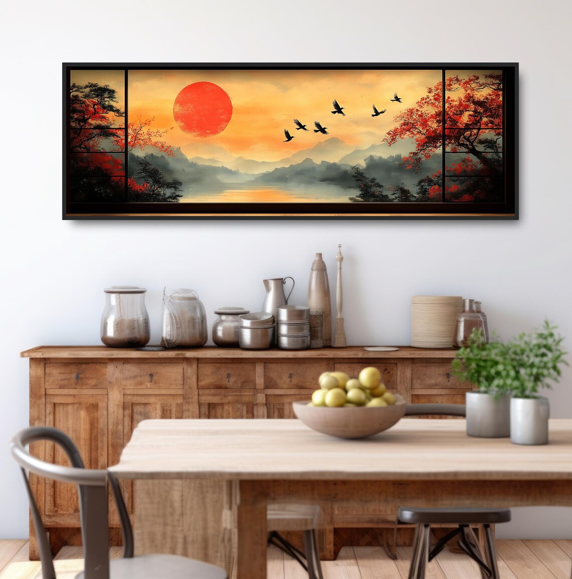 Flock of Cranes, Minimalist Japanese Landscape Art Print - Image 3