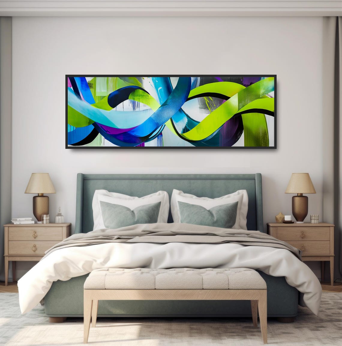 Urban Graffiti Wall Art Bold Subway Street Painting Panoramic Dripping Paint Artwork Dynamic Abstract Decor Vibrant Neon Green Blue - Image 4