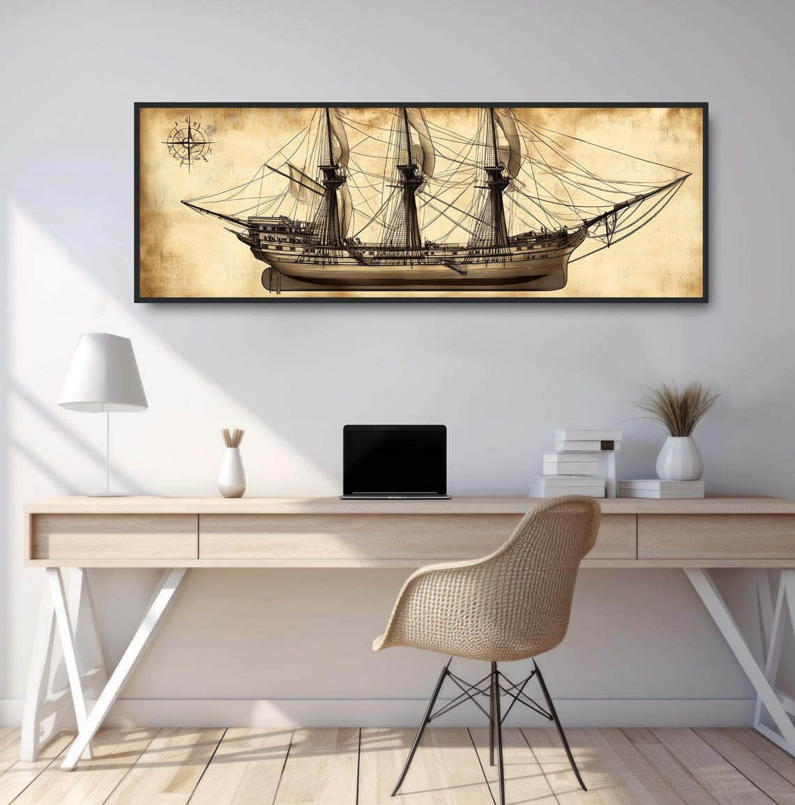 Antique Sailing Ship Drawing Sepia Nautical Maritime History Print - Image 2