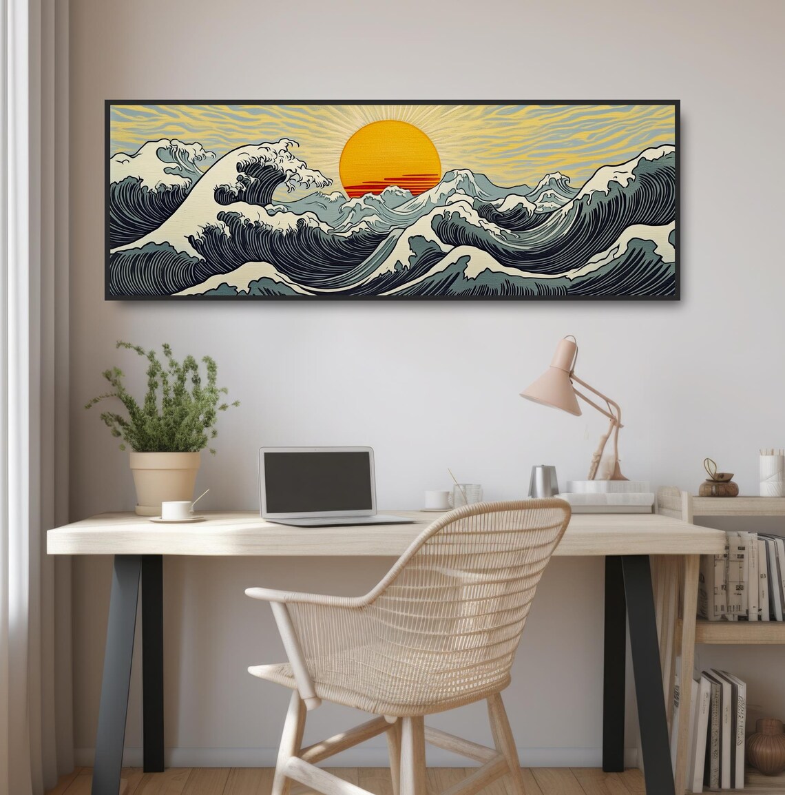 Sunrise Ocean Waves, Hokusai-Inspired Ukiyo-E Print - Image 2