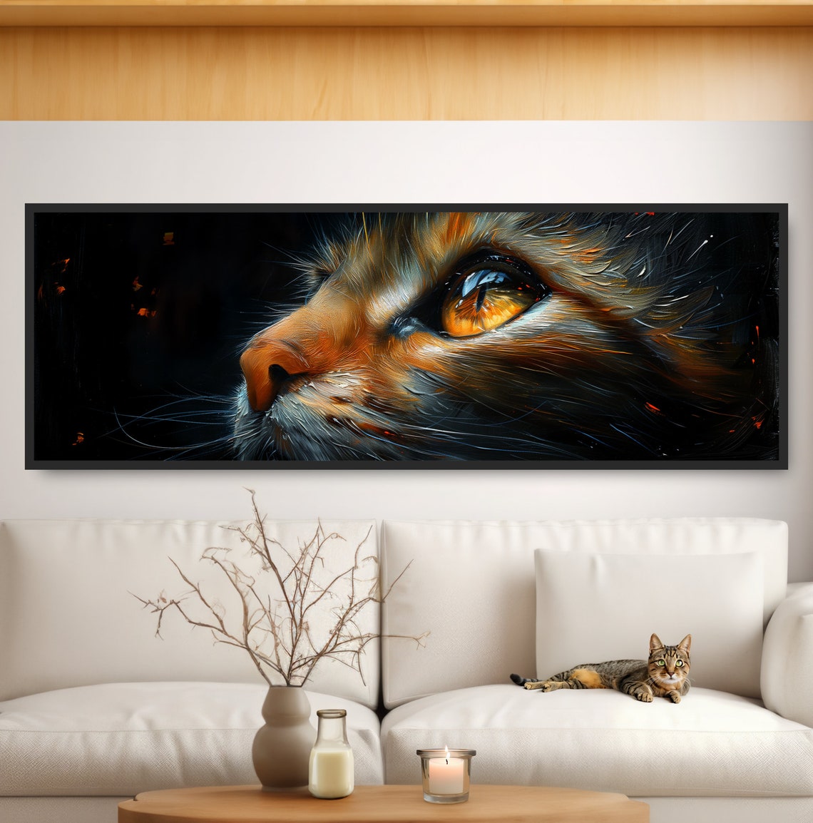 Orange Tabby Cat Eye Closeup Oil Painting Dramatic Feline Wall Art