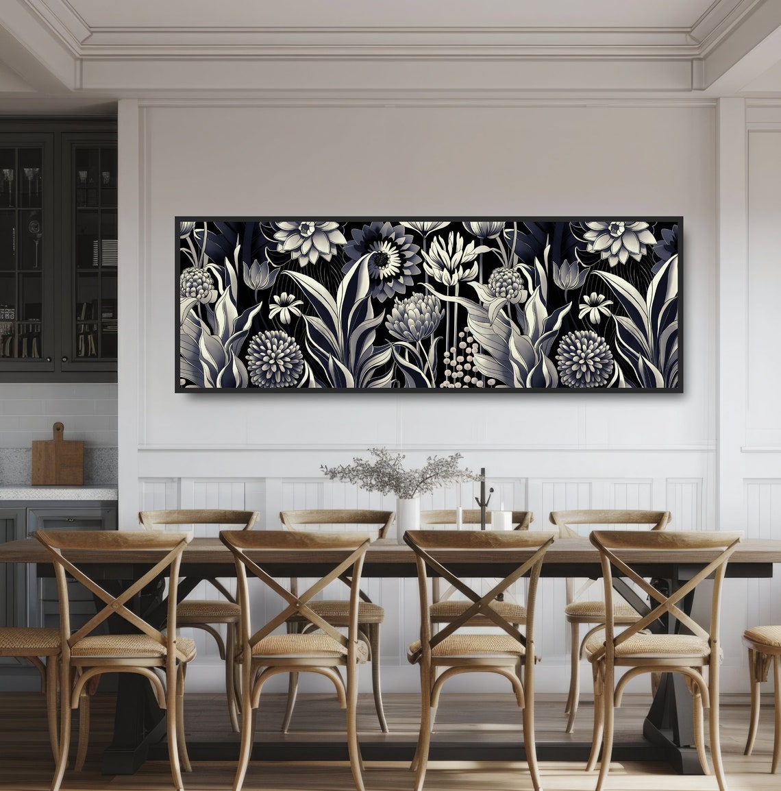 Midnight Botanical Garden Illustration Print White Flowers Dark Art - Image 3