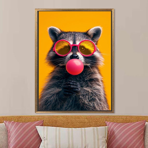 Office Decor Art Wall Decoration Kids Room Canvas Abstract Hanging Raccoon Poster Animal Artwork Handmade Gift