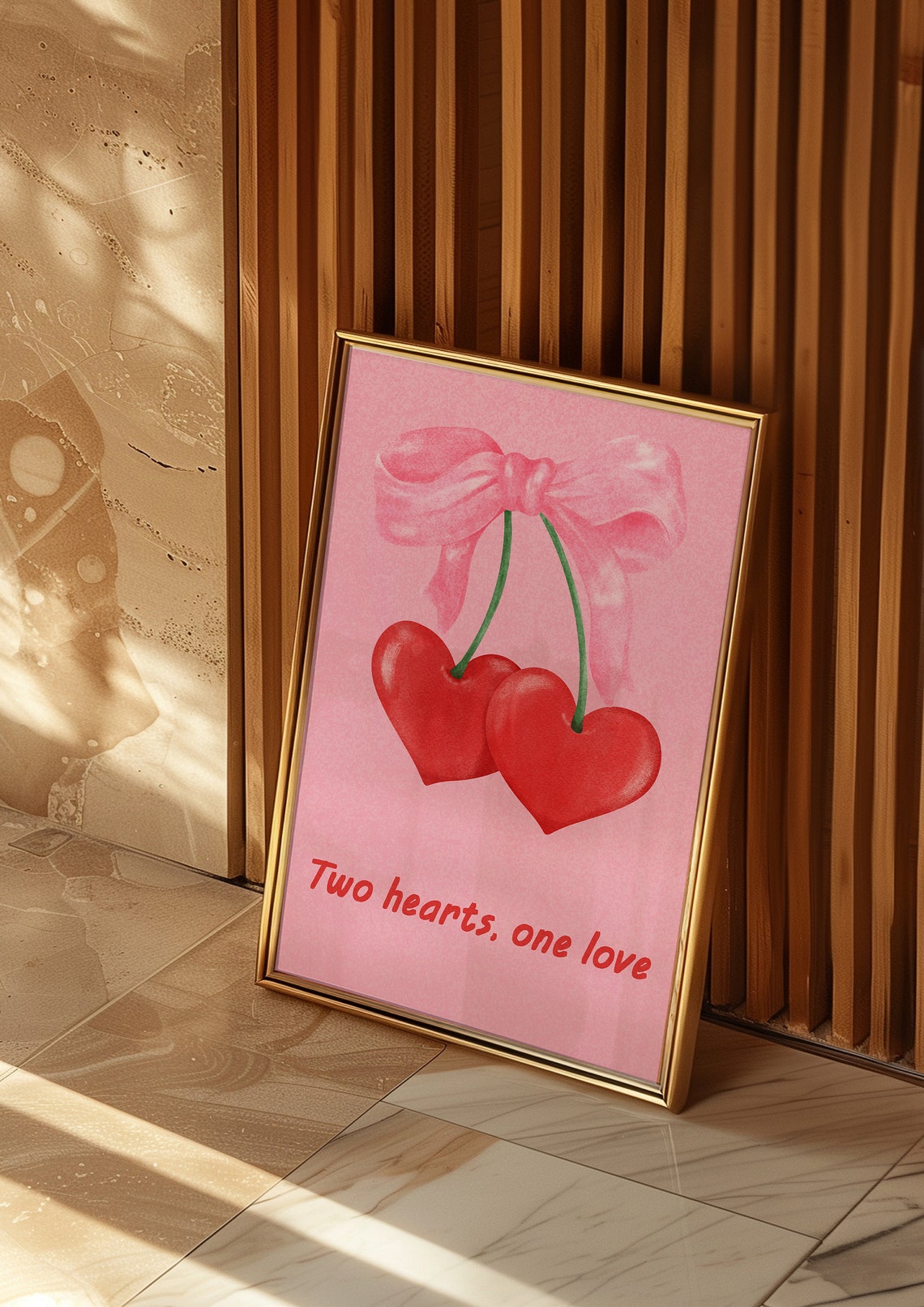 Two Hearts One Love Cherry Bow Pink Romantic Coquette Wall Art - Image 3