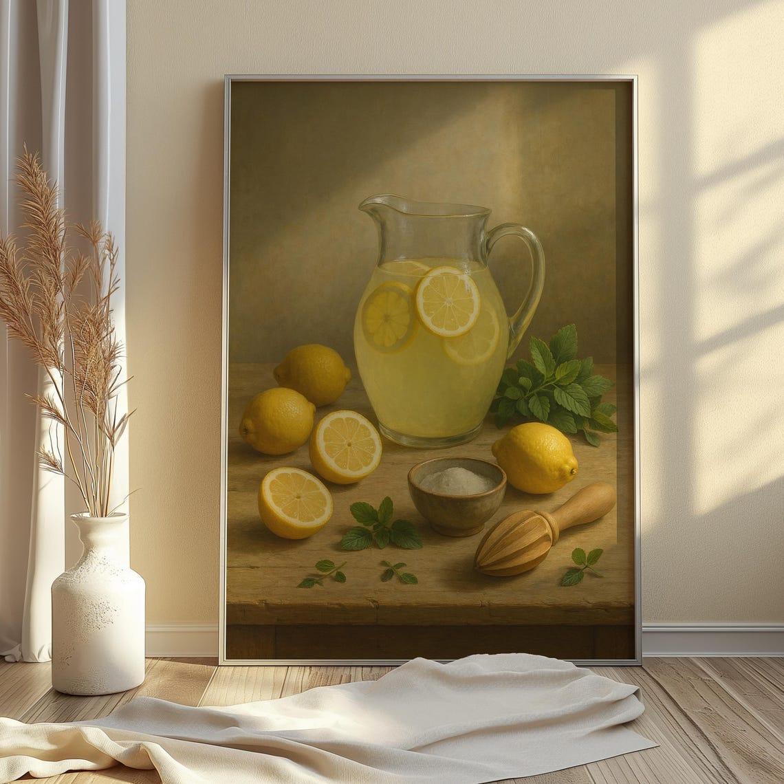 Lemonade Pitcher Still Life Oil Painting Citrus Summer Kitchen Poster - Image 2
