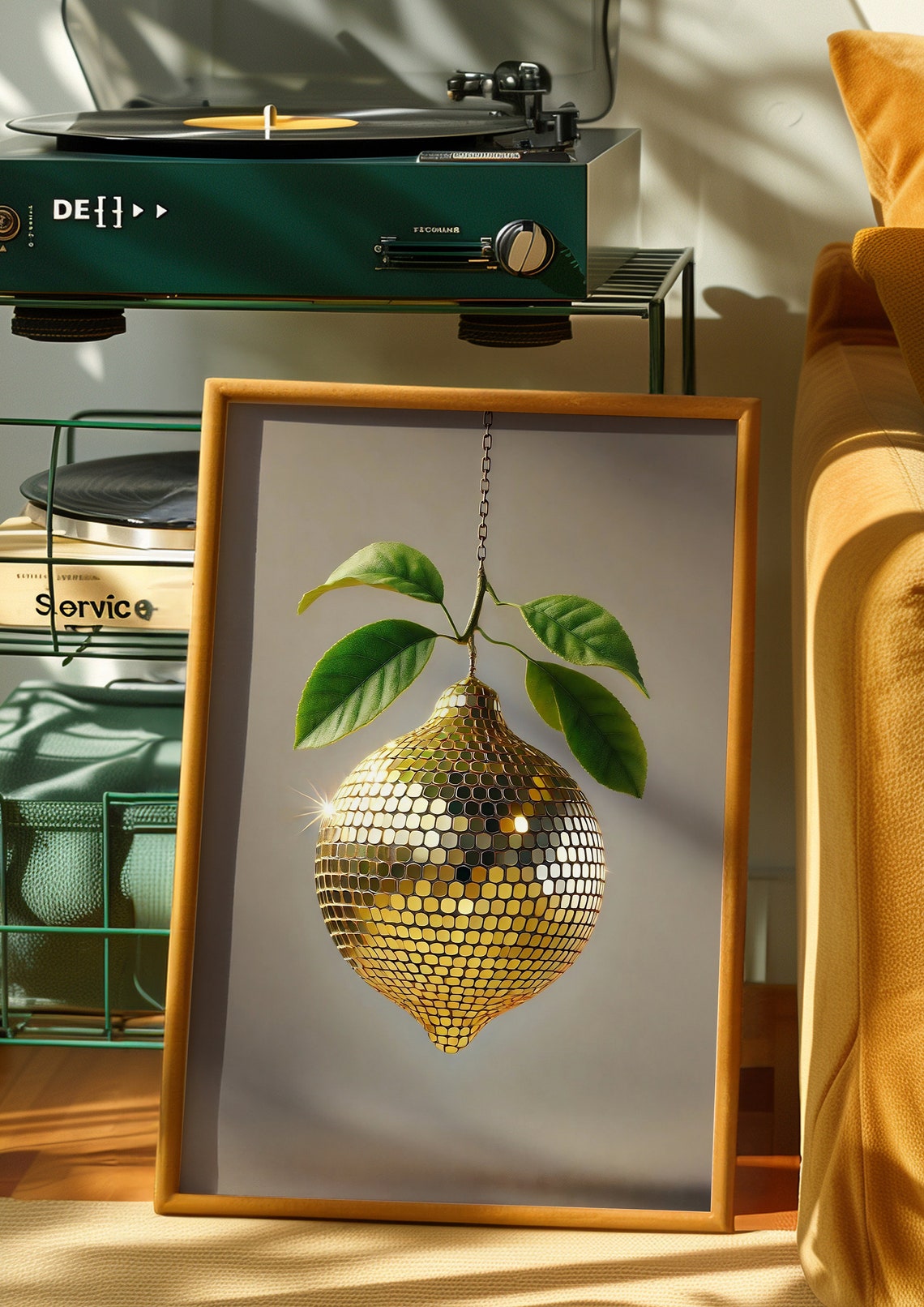 Retro Lemon Disco Mirror Ball Funky Citrus Bar Cart Art Print - Image 2