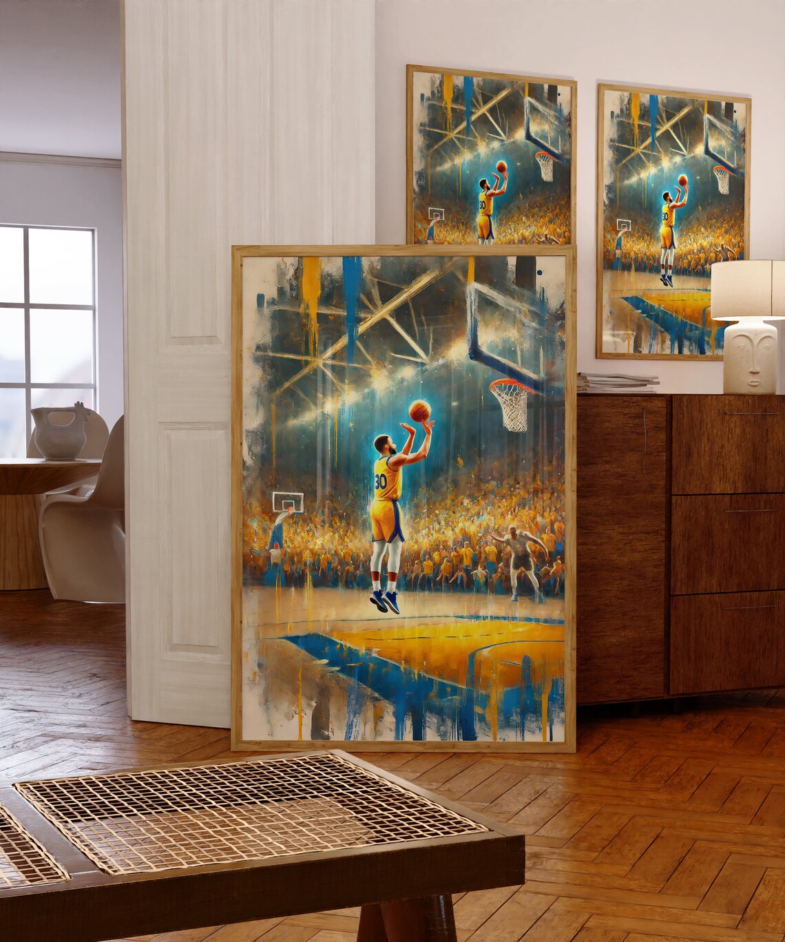 Number 30 Basketball Player Shooting Jump Shot Arena Art Poster - Image 4
