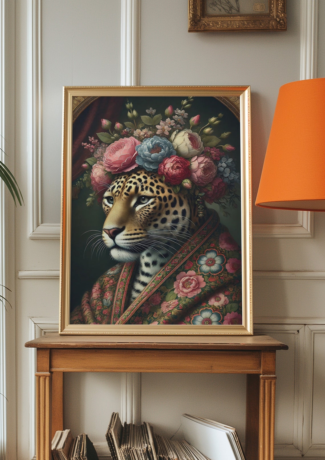 Leopard In Floral Headdress Regal Maximalist Baroque Art Poster - Image 4