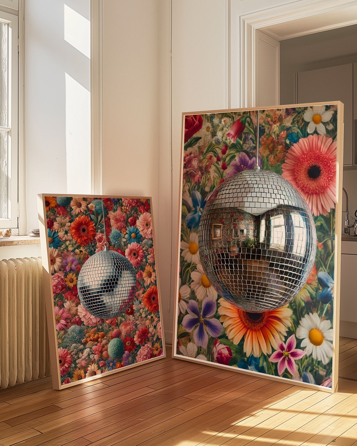 Disco Ball Hanging Floral Garden Colorful Funky Retro Art Poster - Image 4