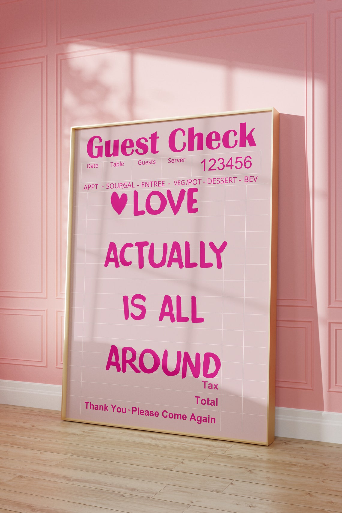 Love Actually Is All Around Pink Guest Check Typography Poster - Image 3