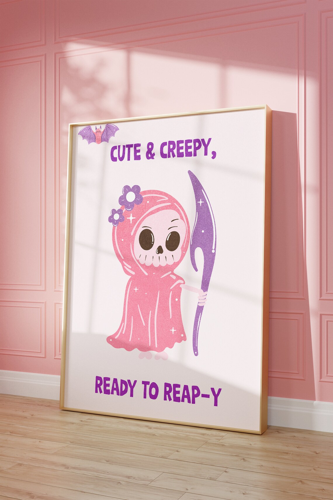 Cute and Creepy Pink Reaper Halloween Kawaii Spooky Wall Art - Image 4