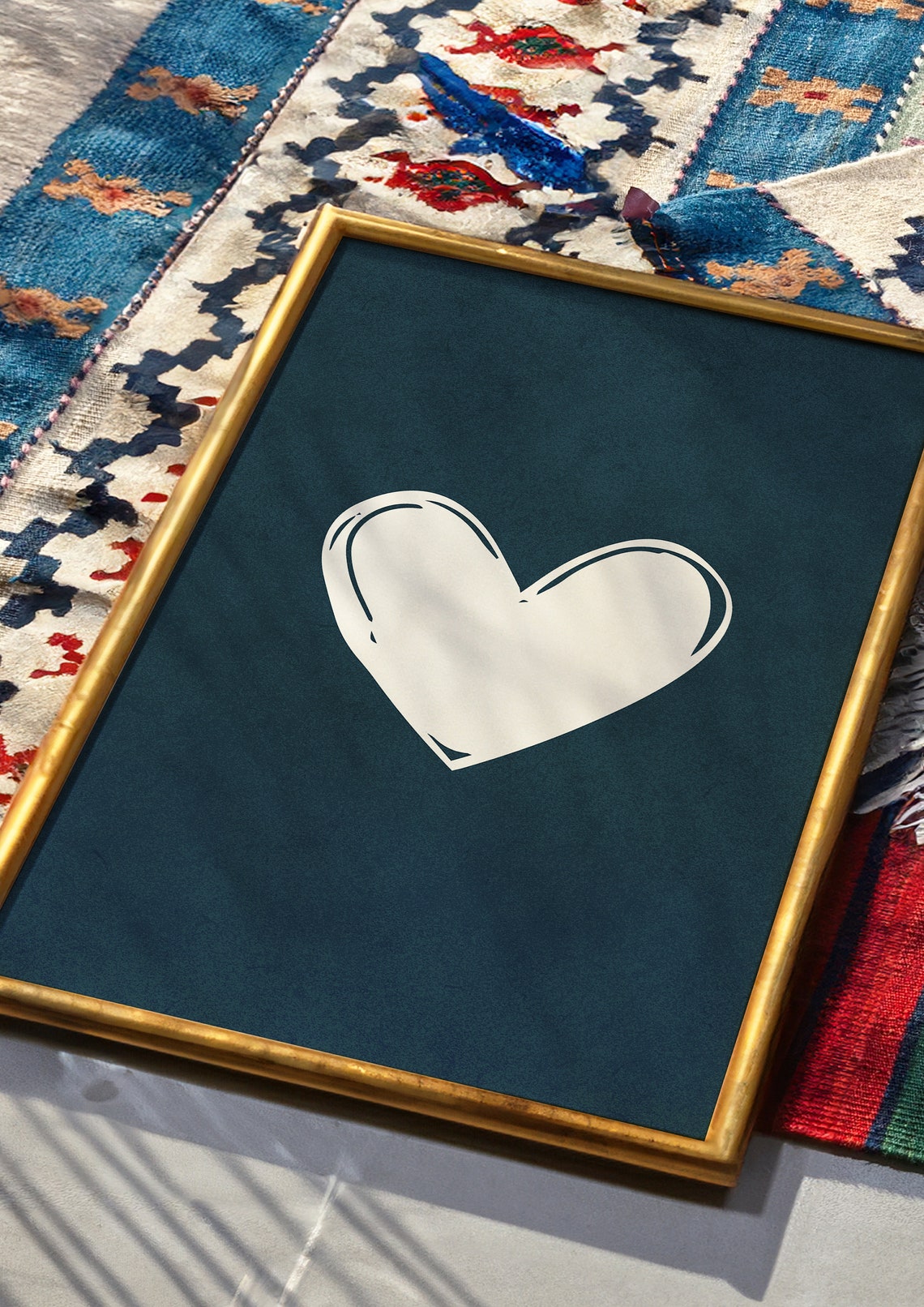 Minimalist White Heart on Navy Blue Modern Abstract Wall Art - Image 4