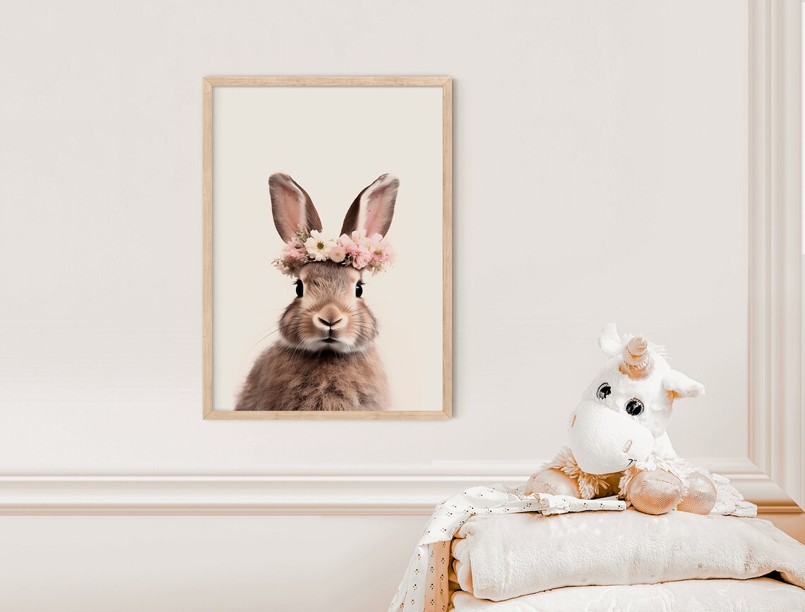 Bunny With Pink Floral Crown Nursery Art Print - Image 4
