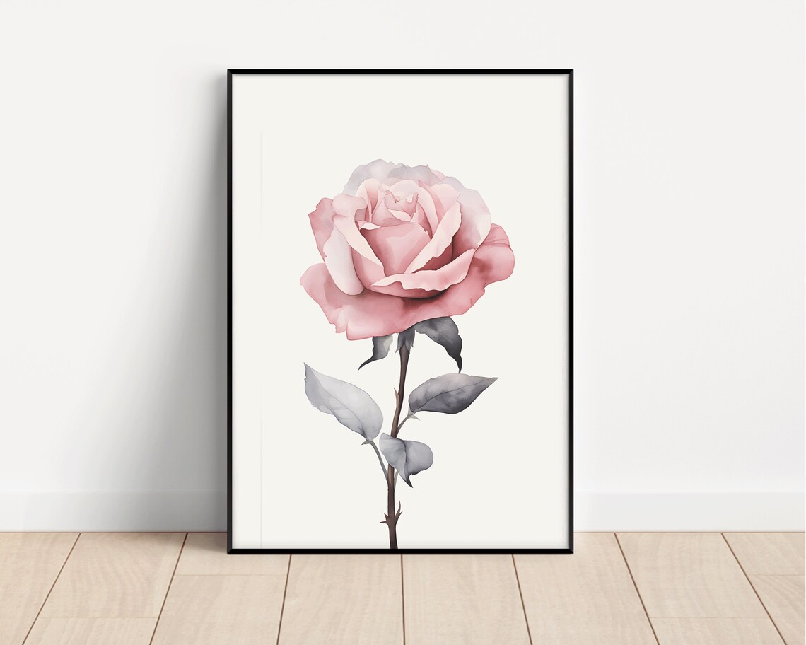 Single Pink Rose Watercolor Botanical Bloom on Cream Art Poster - Image 3