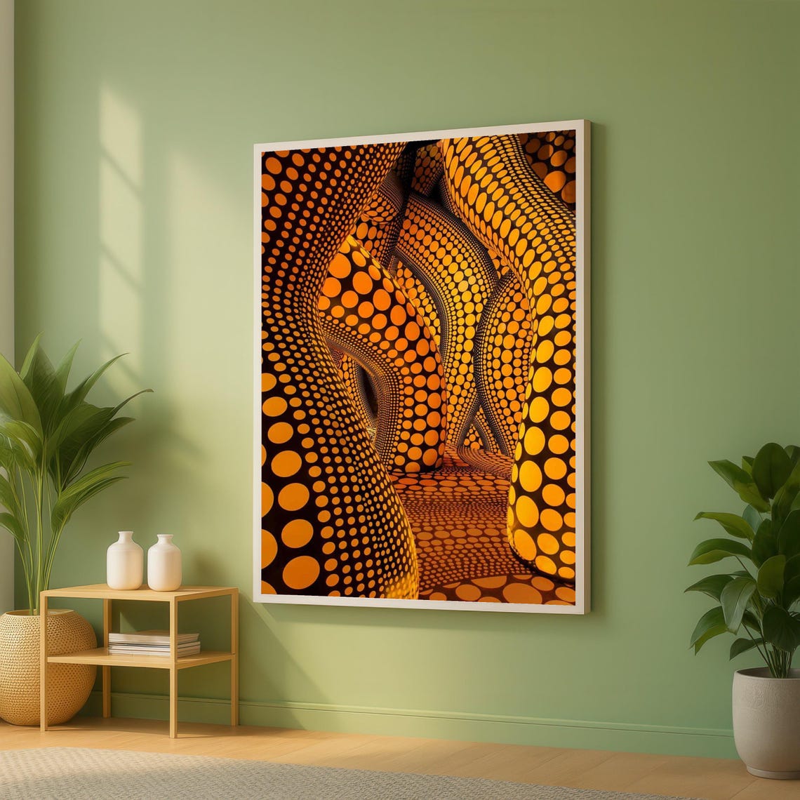 Orange Polka Dot Tunnel Optical Illusion Poster in Pop Art Style