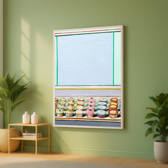 Wayne Thiebaud Art Colorful Cupcakes Display Canvas Dessert Wall Decor Sweet Treats Painting Kitchen