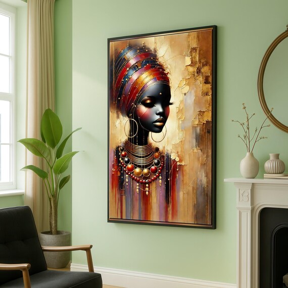 Gold Texture African Woman Headwrap Tribal Jewelry Portrait Poster