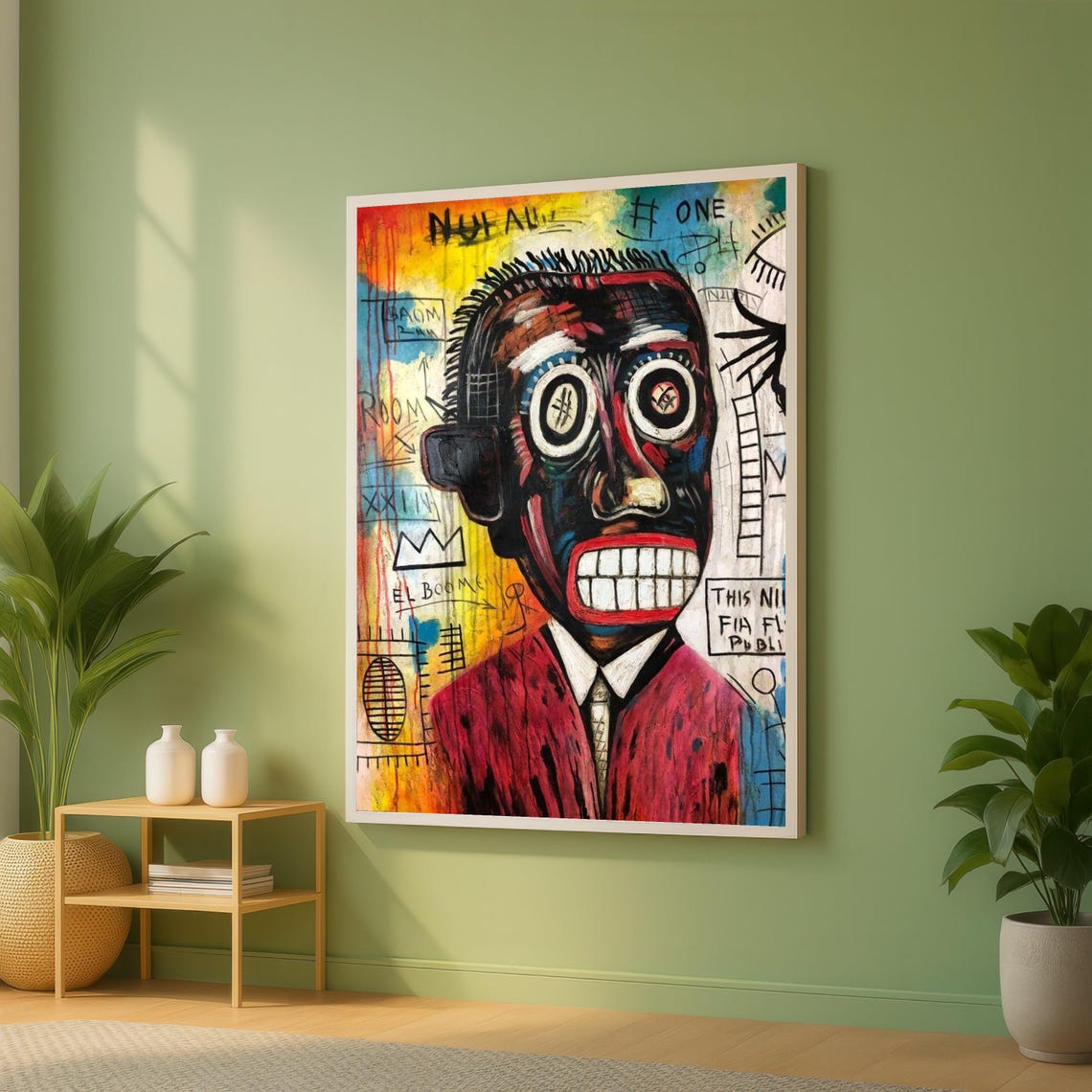 Jean-Michel Basquiat Style Bold Graffiti Grinning Portrait Poster