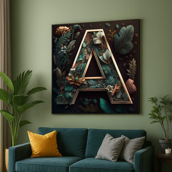 Elegant Floral Letter A Canvas Botanical Alphabet Wall Art Decorative Initial Nature Typography Home Decor Accent