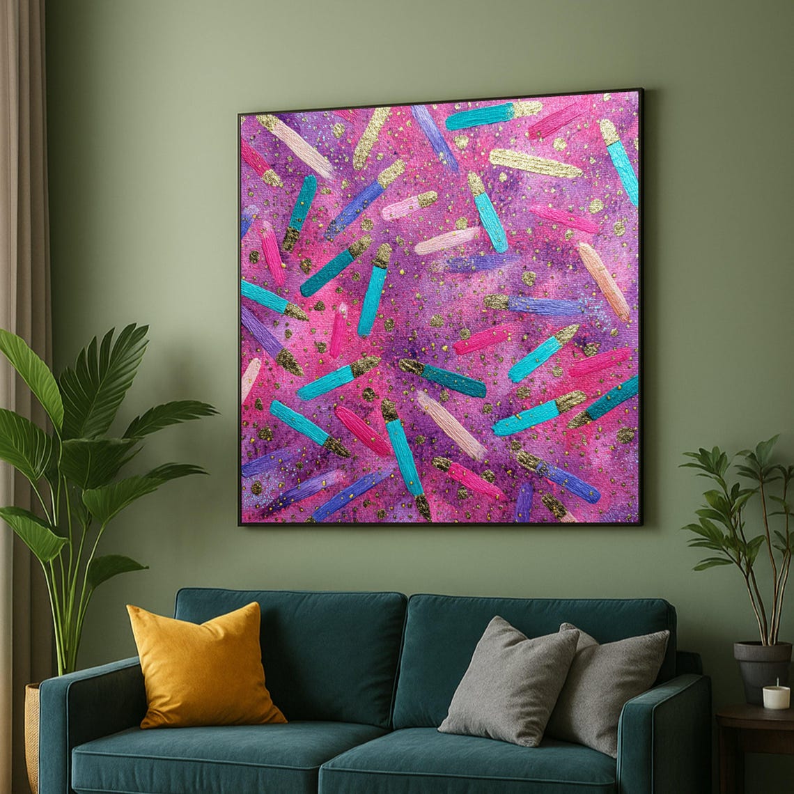 Pink Purple Abstract Brush Stroke Poster Gold Accent Modern Artwork