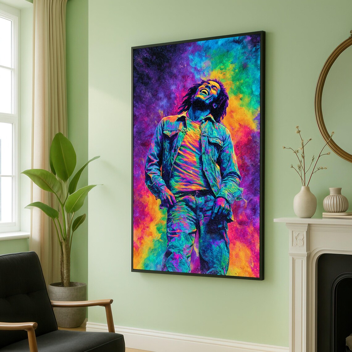 Psychedelic Colorful Portrait Of Denim Man Rainbow Pop Art Wall Poster