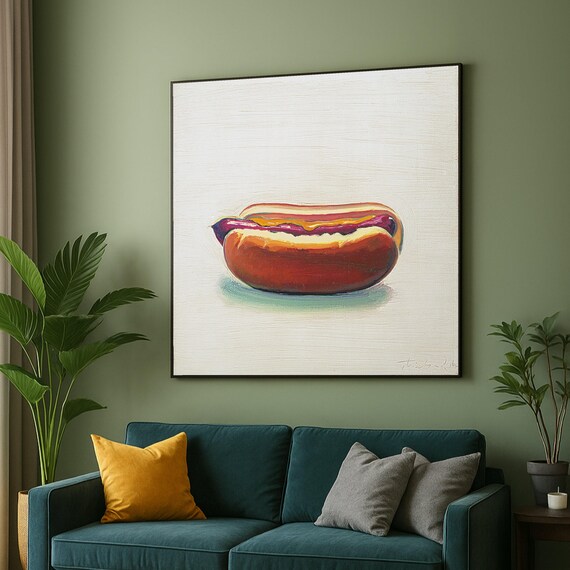 Wayne Thiebaud Hot Dog Canvas Art Retro Food Painting Pop Wall Decor Colorful Snack Illustration Gourmet Hotdog