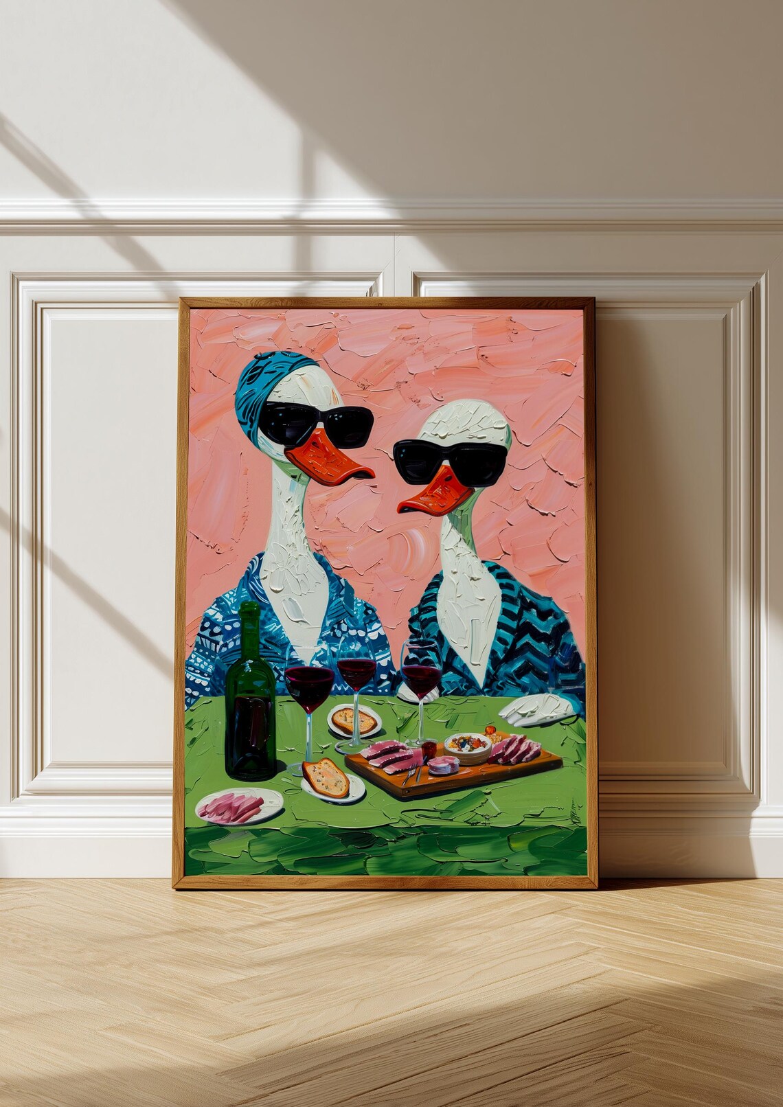 Ducks Wine Party Retro Kitchen Art Print