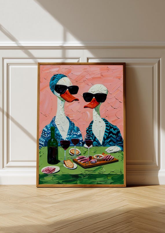Ducks Wine Party Retro Kitchen Art Print