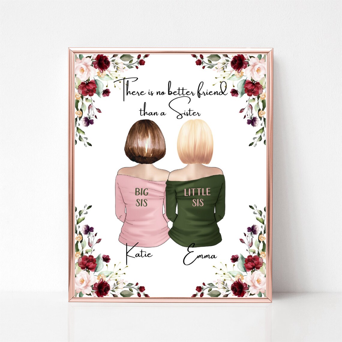 Big Sis Little Sis No Better Friend Floral Sisters Gift Poster - Image 3