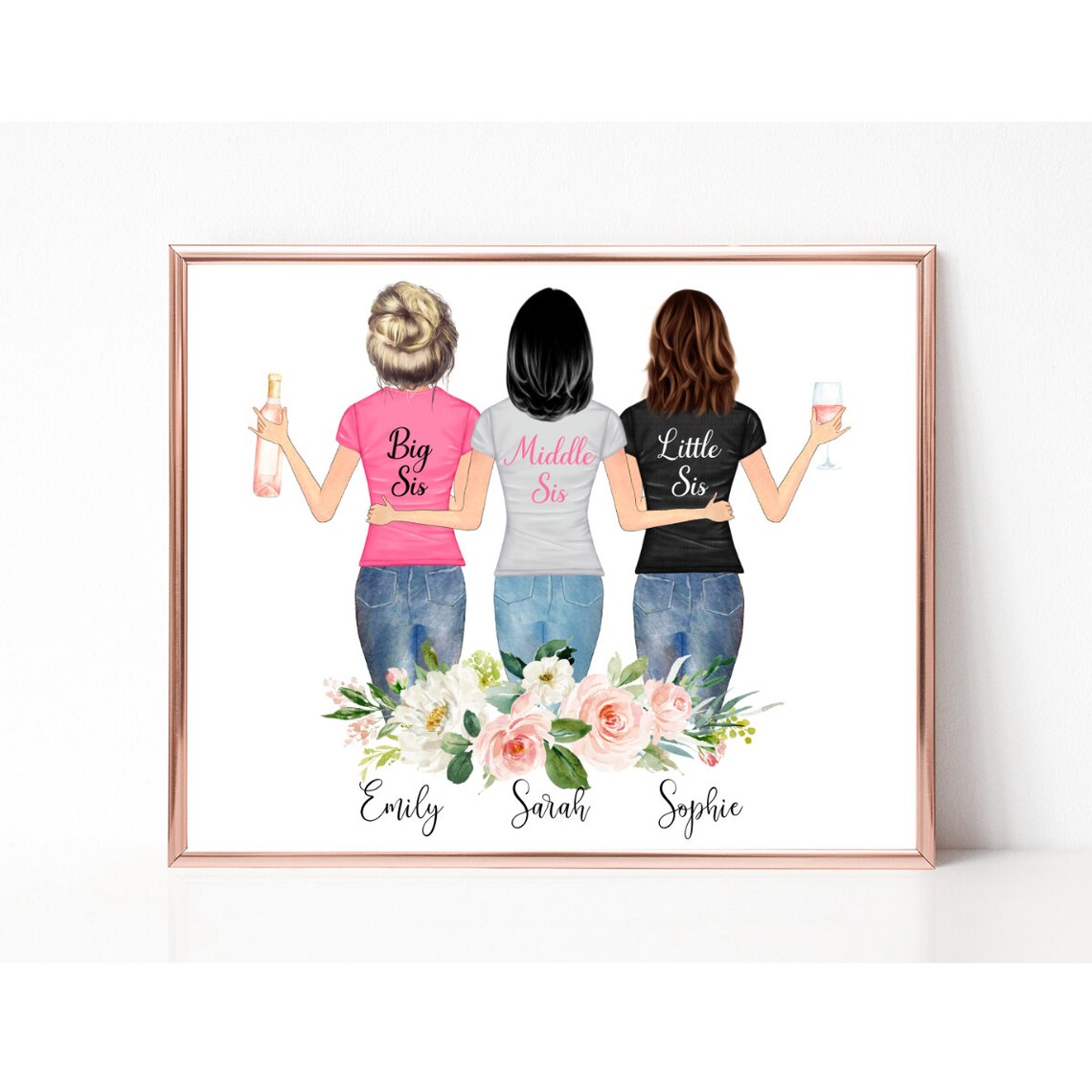 Big Sis Middle Sis Little Sis Custom Sisters Wine Night Poster Art