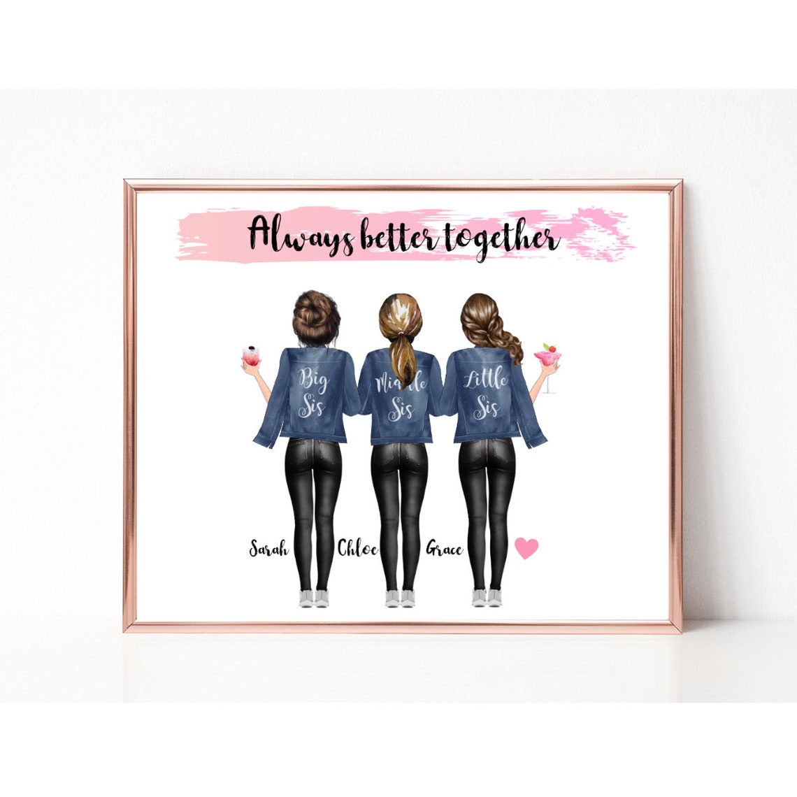Always Better Together Three Sisters Personalized Gift Poster