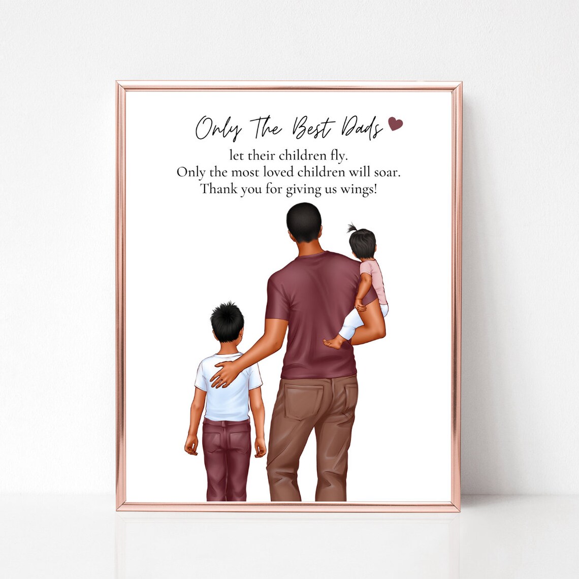 Dad With Two Kids From Behind Custom Father's Day Portrait Gift Poster - Image 3