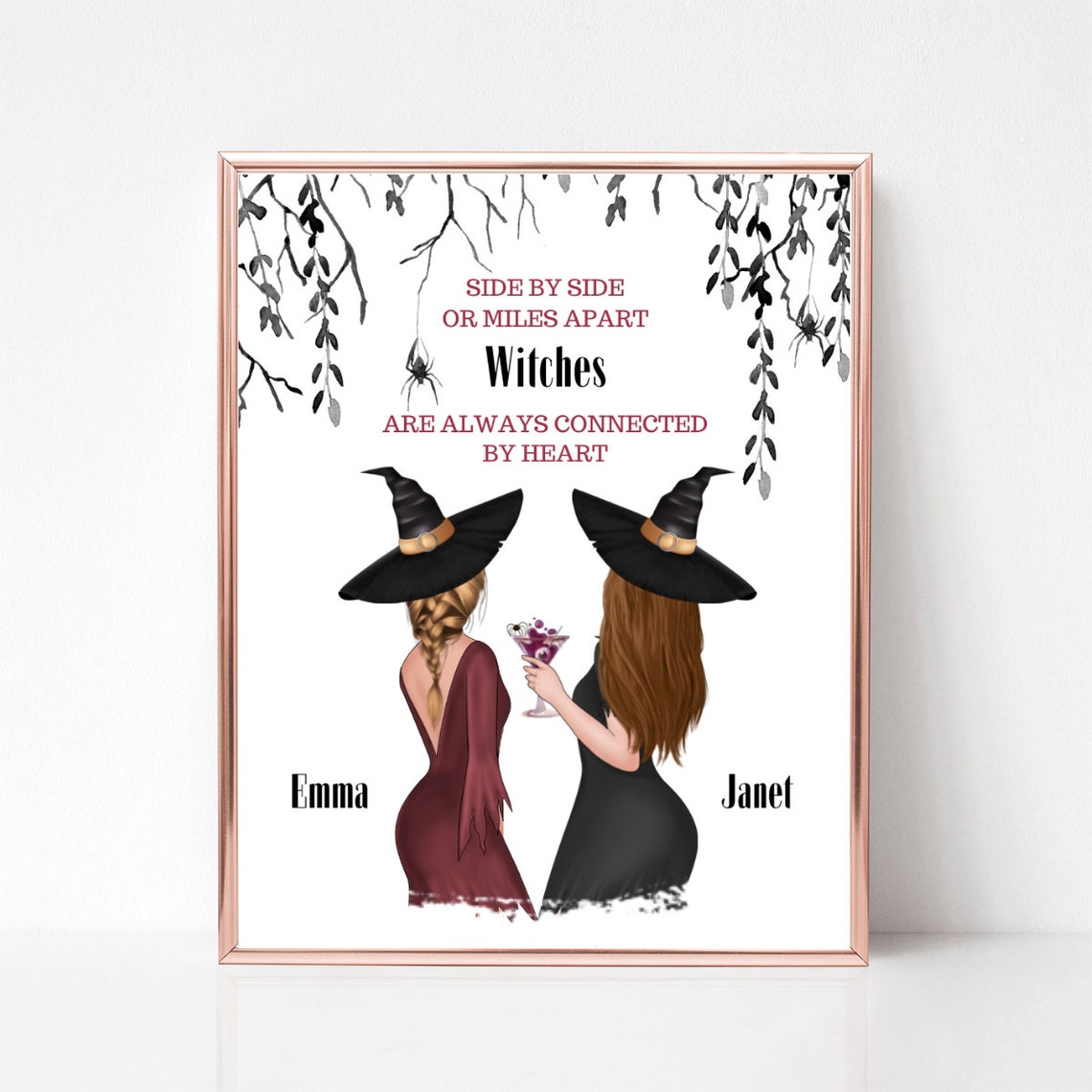 Witches Connected By Heart Halloween Friendship Quote Poster - Image 2