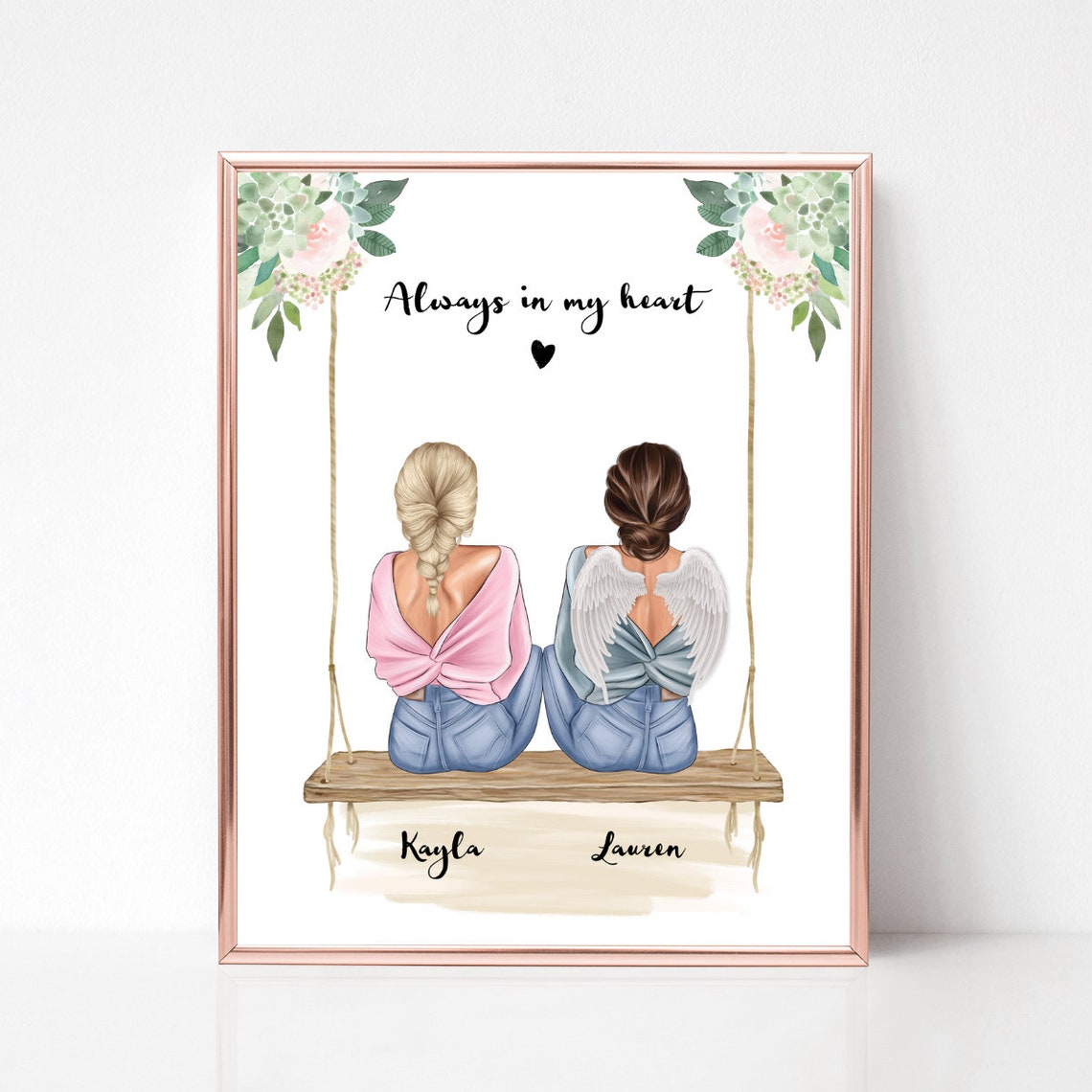 Always In My Heart Memorial Portrait Two Friends On Swing Keepsake Poster - Image 2