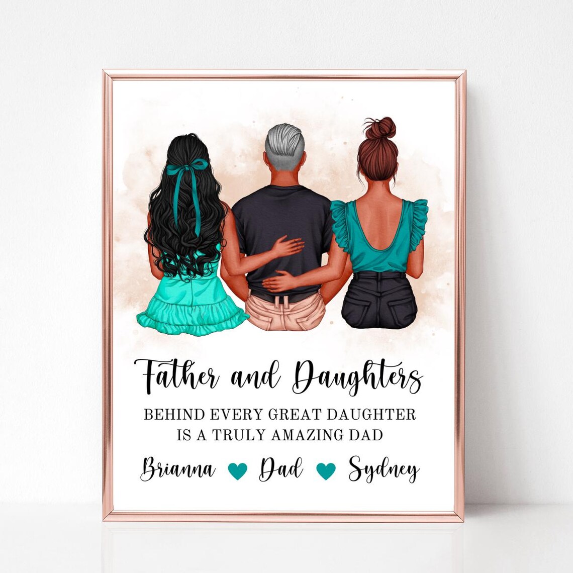 Father And Two Daughters From Behind Custom Portrait Amazing Dad Gift Poster - Image 3