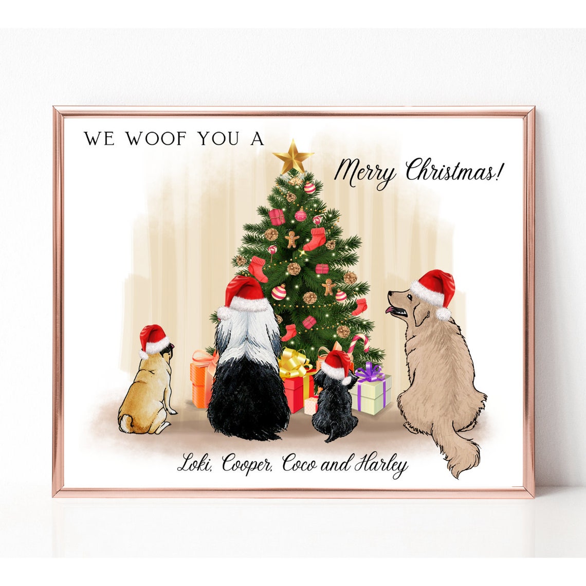 We Woof You a Merry Christmas Personalized Dog Portrait Poster