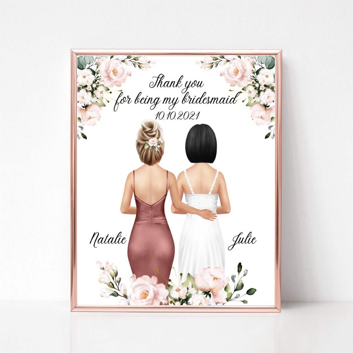 Thank You for Being My Bridesmaid Custom Floral Wedding Poster Art - Image 3