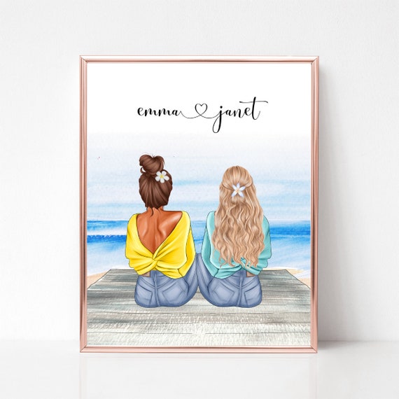 Two Friends Sitting On A Dock Looking At The Ocean Summer Poster