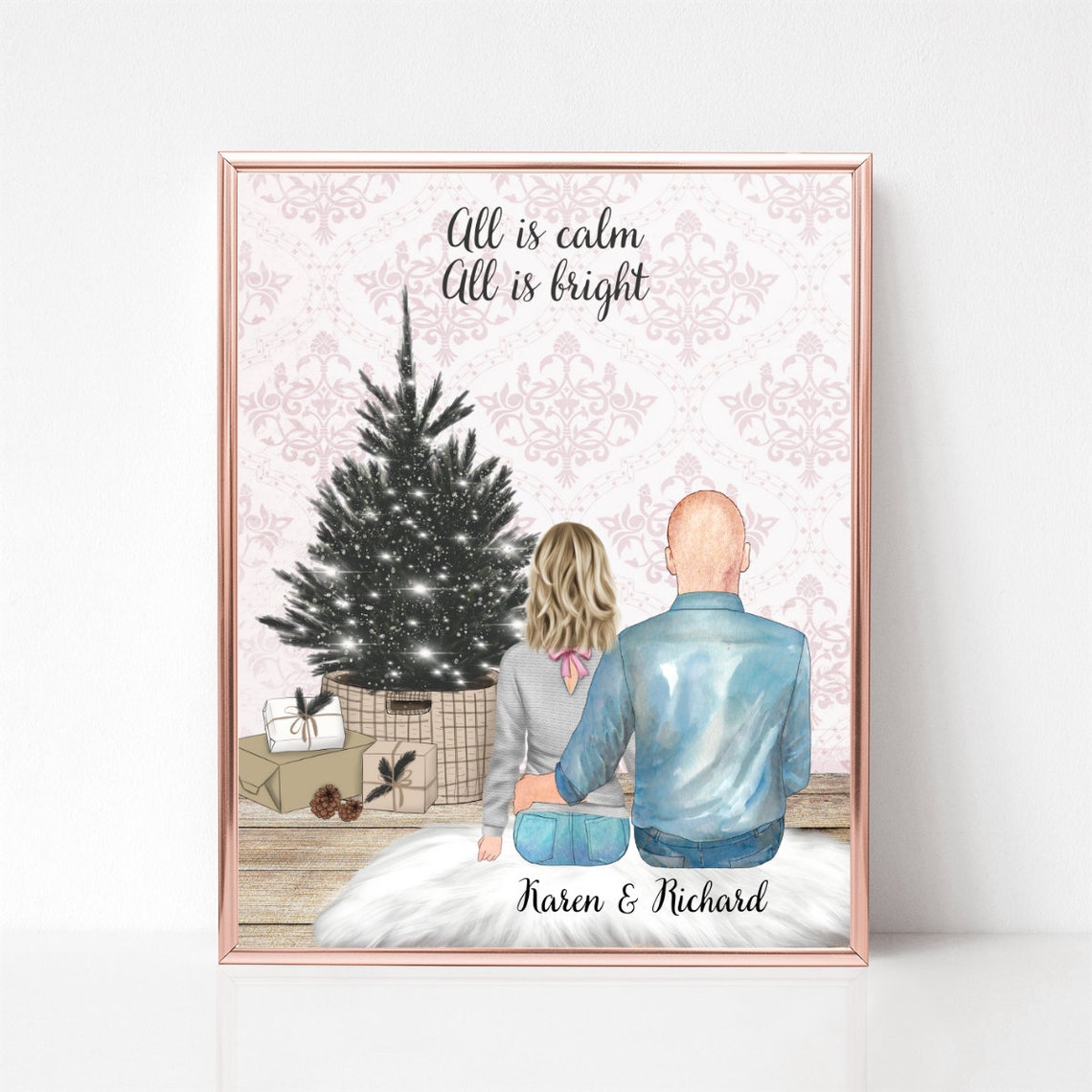 All Is Calm All Is Bright Christmas Couple Portrait Gift Poster