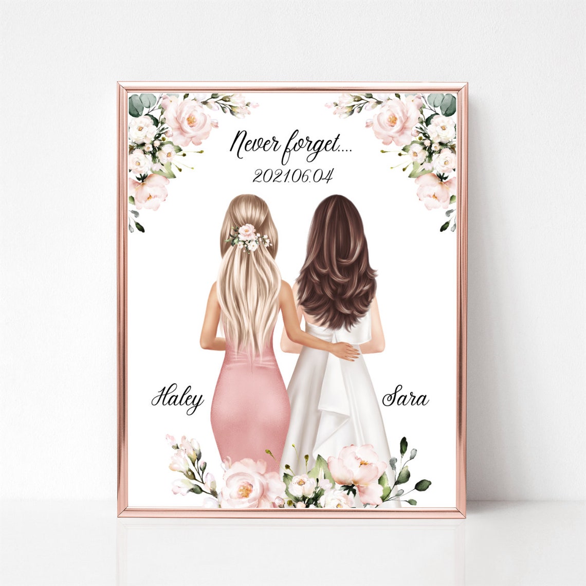 Never Forget Wedding Date Bride and Bridesmaid Floral Gift Poster