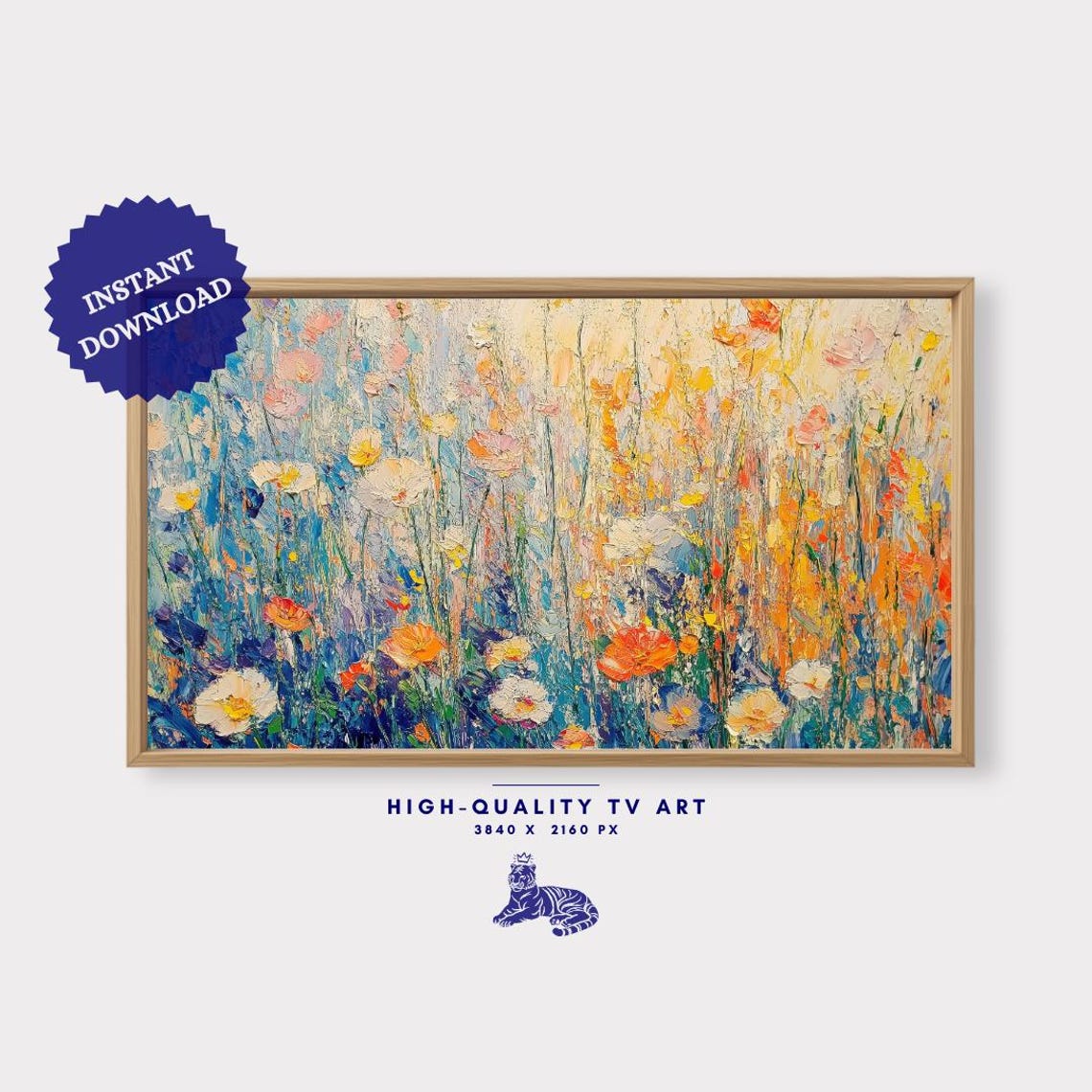 Colorful Wildflower Meadow Impressionist Blue Orange Blooms Print - Image 3