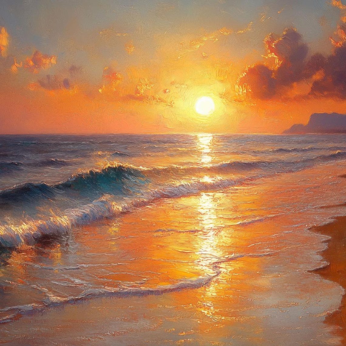 Golden Sunset Ocean Waves Beach Evening Glow Warm Seascape Poster - Image 4