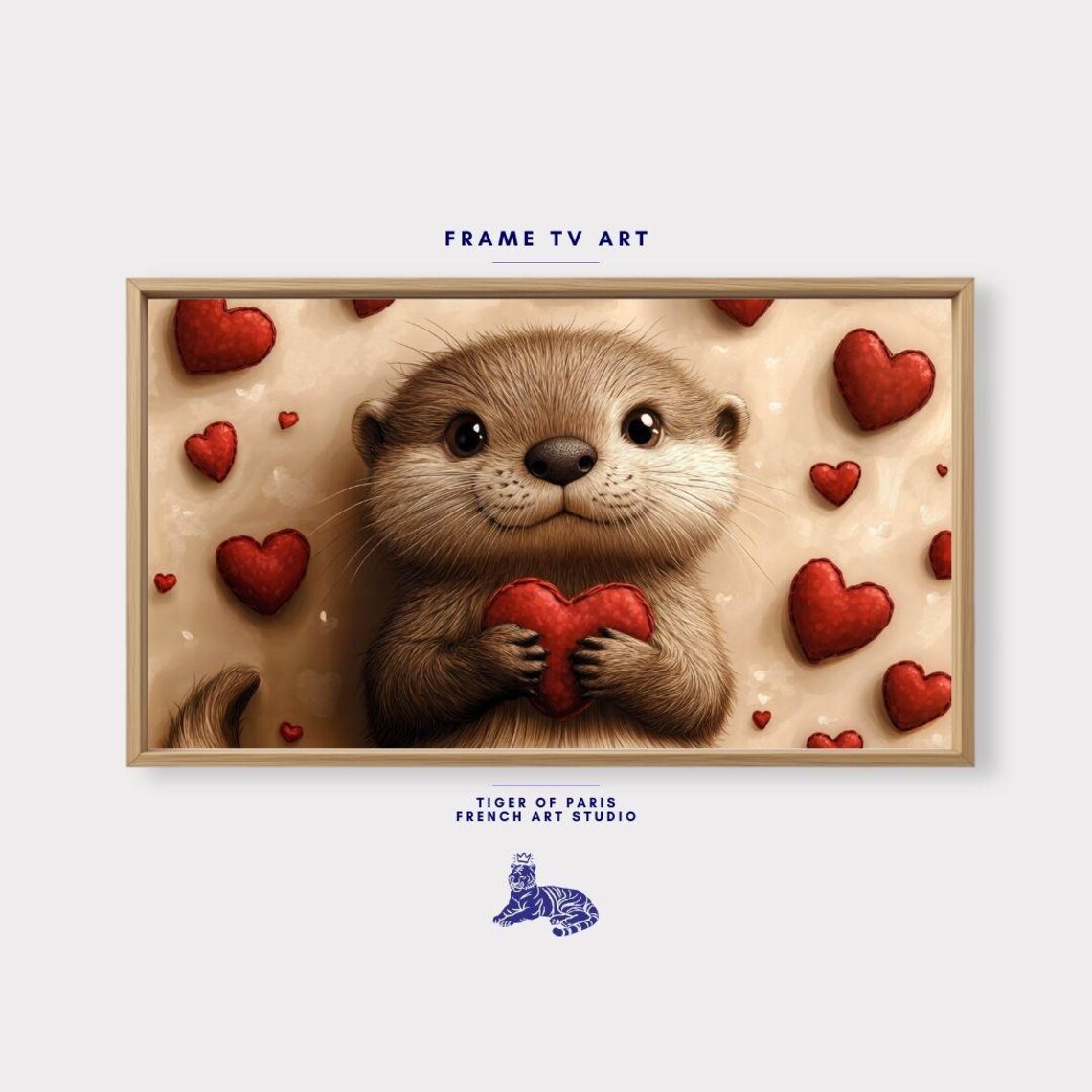 Baby Otter Holding Red Heart Love Valentines Day Cute Animal Poster