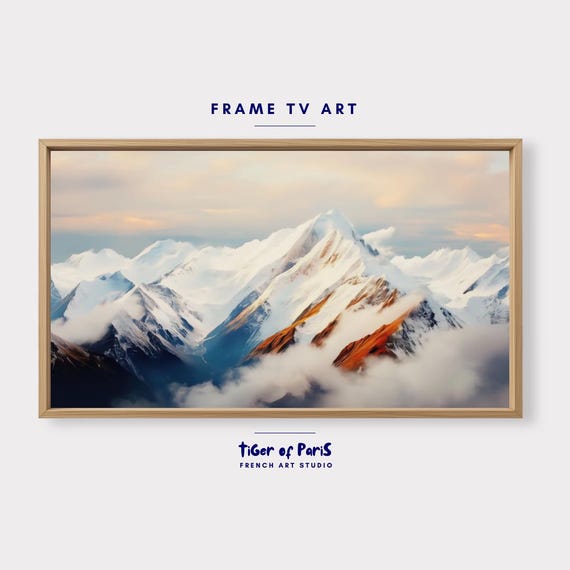 Frame Tv Art Snowy Mountain Oil Painting For Frame Tv Serene Landscape Art Nature Wall Decor 169