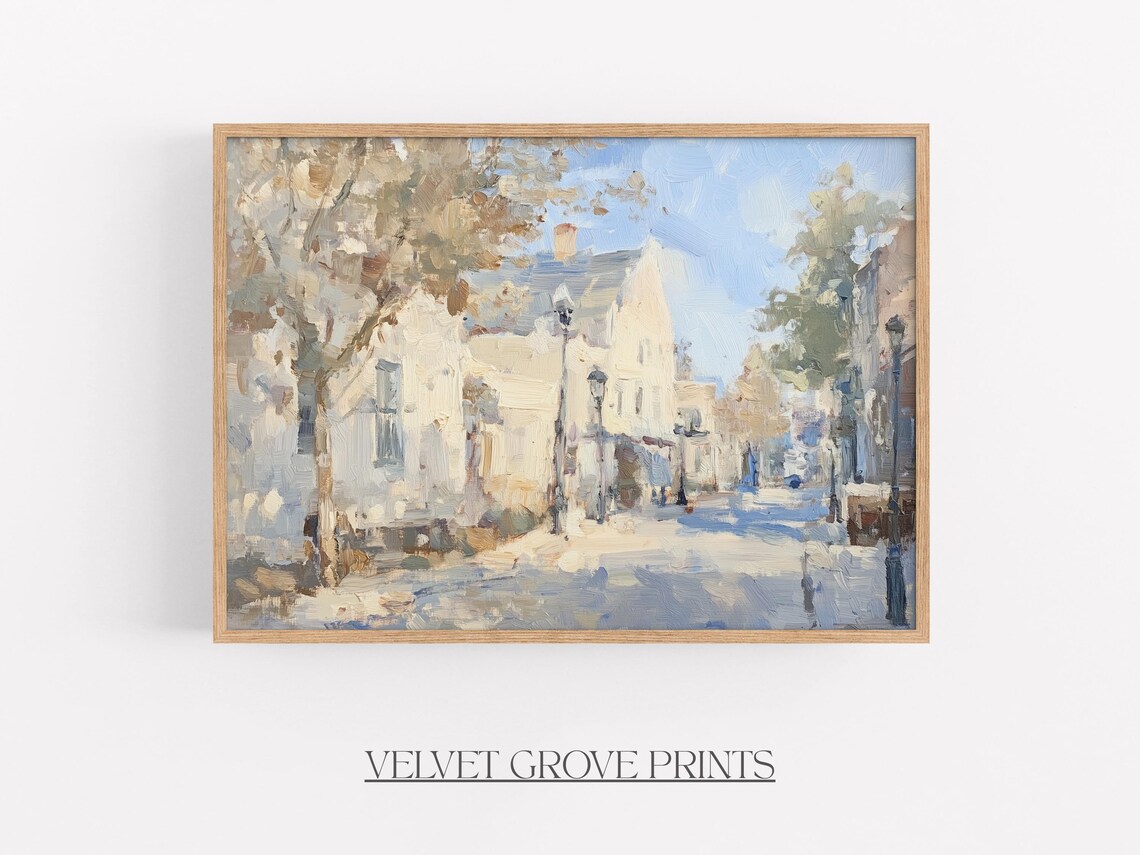 Charming Vintage Old Town Street on a Sunny Afternoon Oil Poster