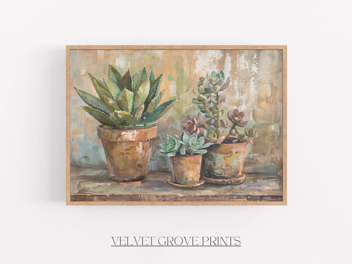 Potted Succulents In Terracotta Planters Botanical Art Poster