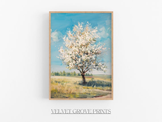 Dogwood Tree Oil Painting Vintage Country Home Decor